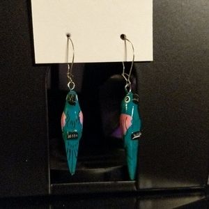 Vintage pin up retro wood parrot earrings